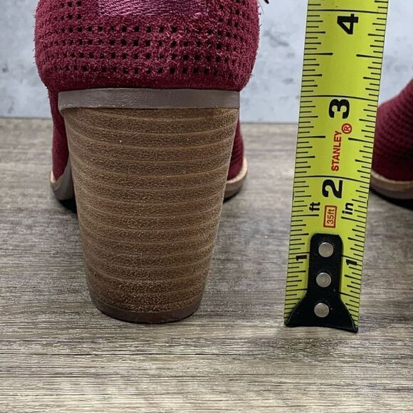 Toms~Women’s~”Majorca” Burgundy Suede Perforated Ankle Peep Toe Heel~Ss 9.5 - Picture 5 of 10